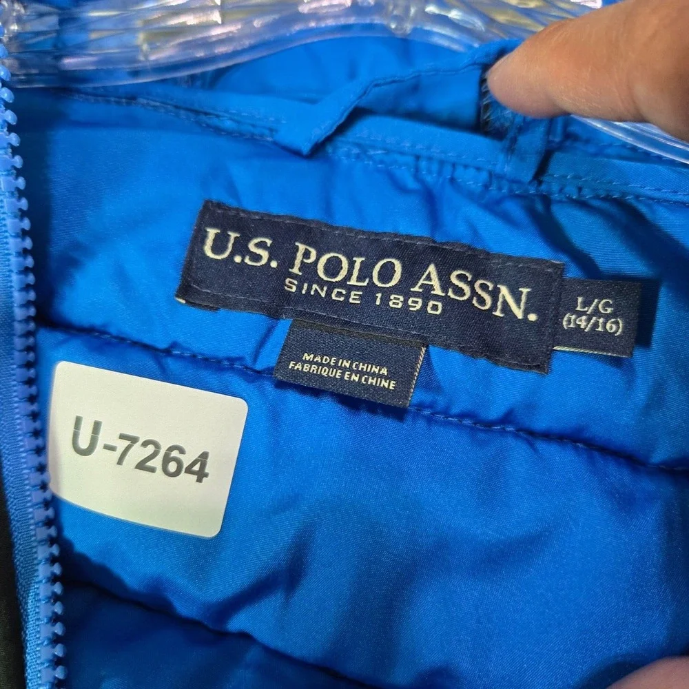 US‎ Polo Assn Boys Jacket Large Black Puffer 1/2 Zip Hoodie Long Sleeve NWT
